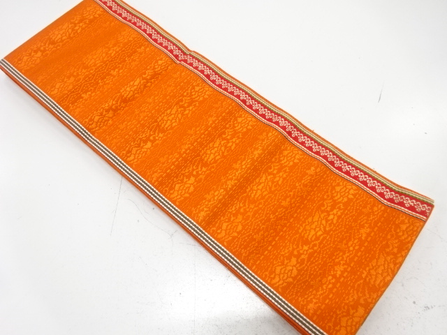 本場筑前博多　縞に更紗模様織り出し　半幅帯